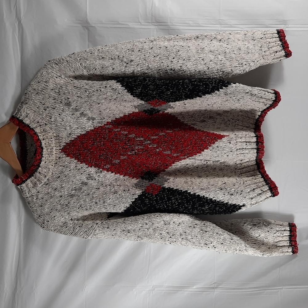 LIZ WEAR RED/BLACK/CREAM GEOMETRIC PRINT SWEATER SZ L